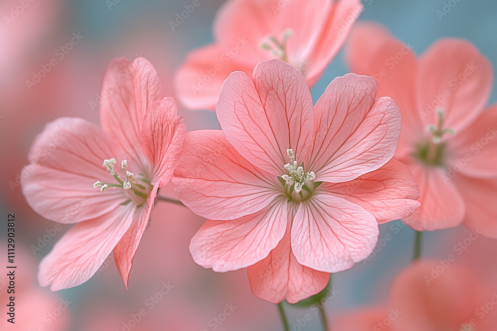 Obraz premium Delicate Pink Flowers Softly Blooming in Nature