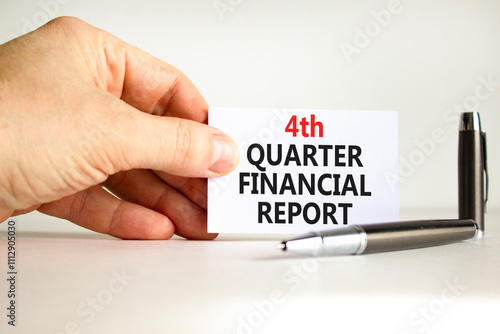 4th quarter financial report symbol. Concept words 4th quarter financial report on beautiful white paper. Beautiful white background. Business 4th quarter financial report concept. Copy space.