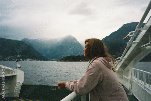 Woman on the ferry in Norway photo