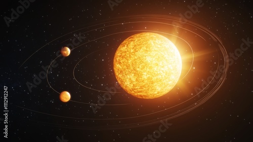 Earth axis diagram illustration showing the tilt of the Earth's rotational axis relative to its orbital plane, explaining the cause of seasonal changes and the distribution of sunlight. photo