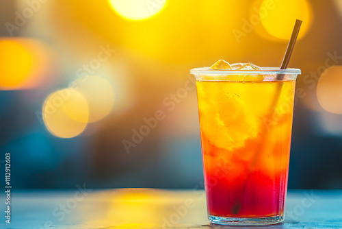 Tequila Sunrise cocktail on a minimalistic summer background. for menus, for bars. for a banner, for advertising.