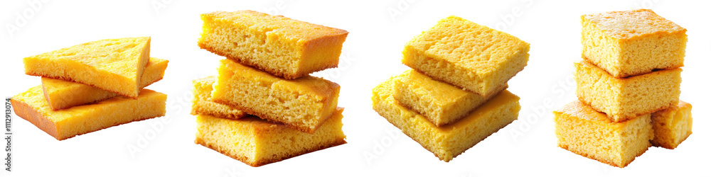 Cornbread slice isolated on transparent background, Set of Cornbread slice isolated on transparent background, Set of