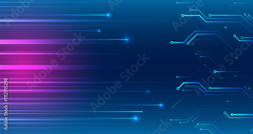 Wide Cyber security internet and networking concept. Hi-tech vector illustration with various technology elements. Abstract global sci fi concept. Digital internet communication on blue background.