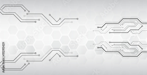 Hi-tech vector illustration with various technology elements. Abstract global sci-fi concept. Digital internet communication on grey background. Wide Cyber security internet and networking concept.