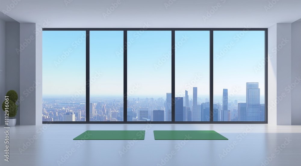 Fototapeta premium Contemporary Living Room Overlooking Vibrant Cityscape