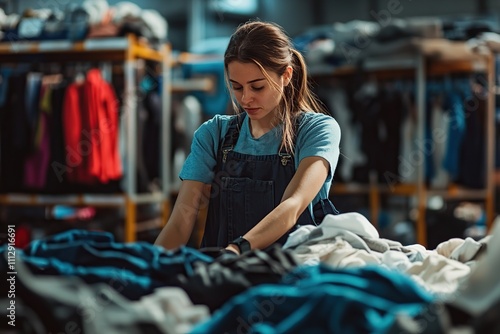 Volunteers sorting out clothes in donation center