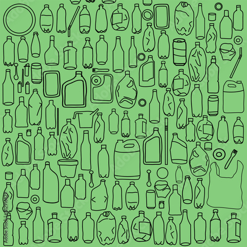 Vector patkrn outline of plastic bottles and garbage
