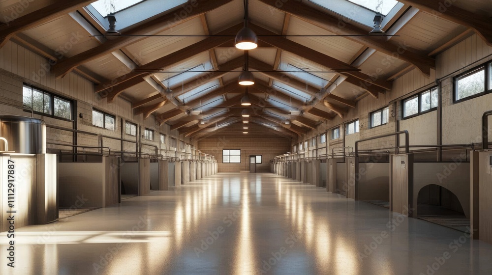 Obraz premium Contemporary Milking Parlor Design in Barn: A Blend of Functionality and Aesthetic Architecture