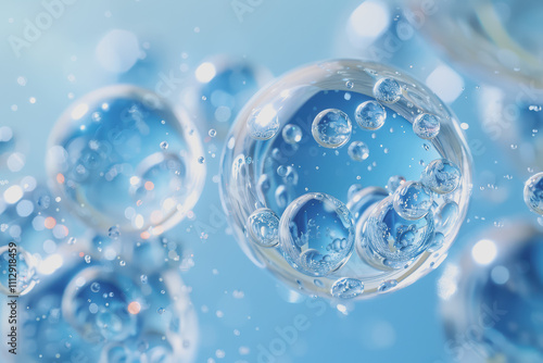 Wallpaper Mural blue bubble transparent membrane molecule algae cell water drop algae cell with small particles. Torontodigital.ca