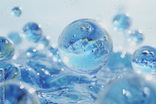 Wallpaper Mural blue bubble transparent membrane molecule algae cell water drop algae cell with small particles. Torontodigital.ca