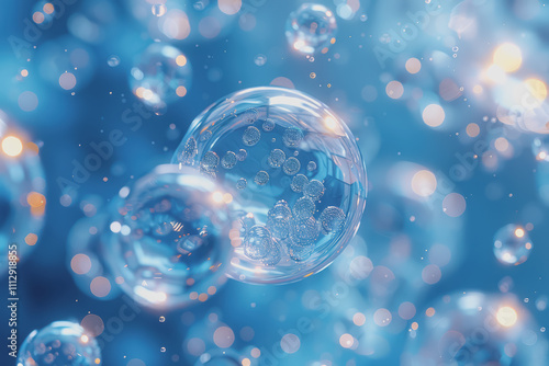 Wallpaper Mural blue bubble transparent membrane molecule algae cell water drop algae cell with small particles. Torontodigital.ca