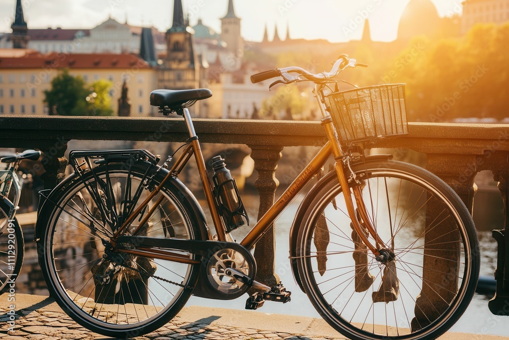 In Bilbao, Spain, bicycles are parked by the famous Ayuntamiento Bridge In Bilbao, Spain, bicycles are parked by the famous Ayuntamiento Bridge