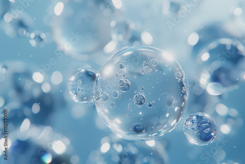 Wallpaper Mural blue bubble transparent membrane molecule algae cell water drop algae cell with small particles. Torontodigital.ca