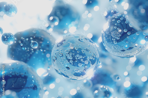 Wallpaper Mural blue bubble transparent membrane molecule algae cell water drop algae cell with small particles. Torontodigital.ca