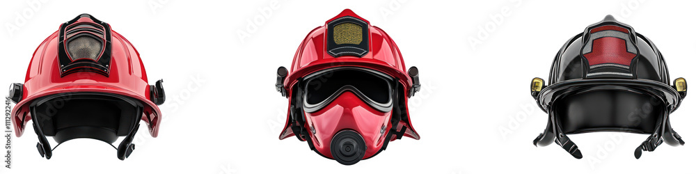 Fototapeta premium Firefighter helmet isolated on transparent background, Set of