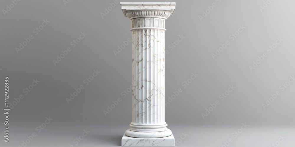 Elegantly Designed Marble Pillar in Classic Greek Style Against a Subtle Gray Backdrop Elegantly Designed Marble Pillar in Classic Greek Style Against a Subtle Gray Backdrop