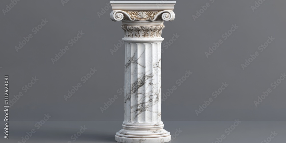 Classic Greek Marble Column on Gray Backdrop - 3D Illustration of Ancient Pillar and Pedestal Decor Classic Greek Marble Column on Gray Backdrop - 3D Illustration of Ancient Pillar and Pedestal Decor