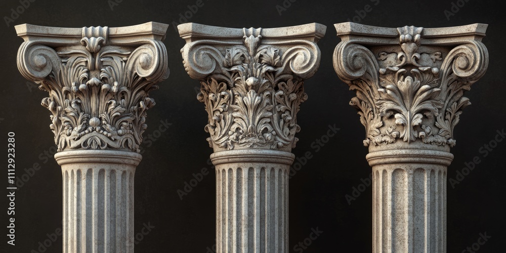 Three Timeless Column Styles: Doric, Ionic, and Corinthian in Classic Marble Design Three Timeless Column Styles: Doric, Ionic, and Corinthian in Classic Marble Design