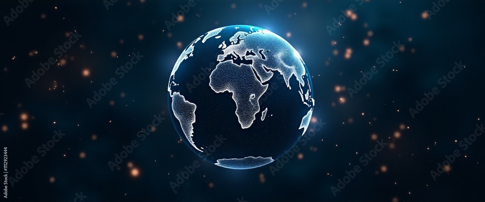 Fototapeta premium A majestic representation of a decentralized global economy. The glowing data chains reflect the speed and connectivity of blockchain networks, while the crypto symbols add a futuristic flair 