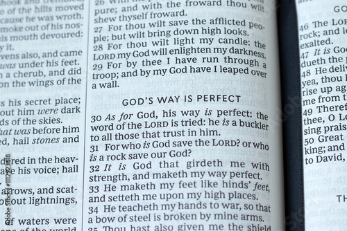 Fotografie God's way is perfect text in open holy bible book