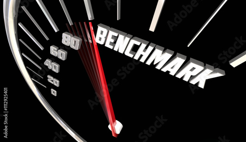 Fotografía Benchmark Speedometer Gauge Level Meter Metric Comparison Word 3d Illustration