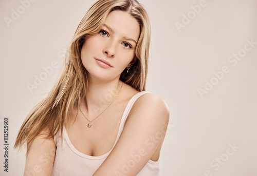 Portrait of young beautiful woman in a studio setting. photo