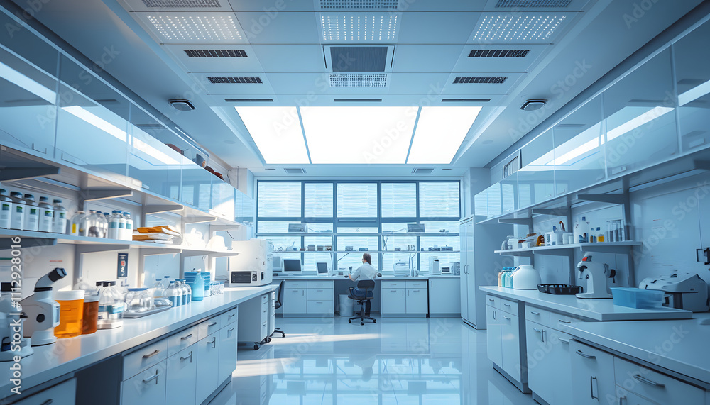 Interior of modern science laboratory with no people, copy space isolated with white highlights, png Interior of modern science laboratory with no people, copy space isolated with white highlights, png