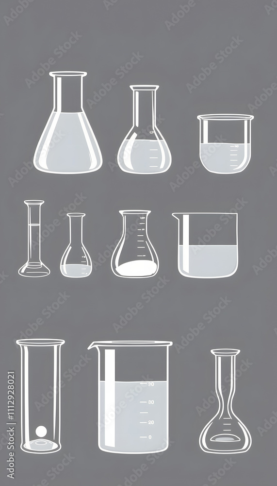 Set of laboratory glassware of different capacity and shapes isolated with white highlights, png Set of laboratory glassware of different capacity and shapes isolated with white highlights, png
