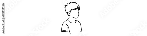 Continuous line drawing of teenager looking right side minimalist illustration