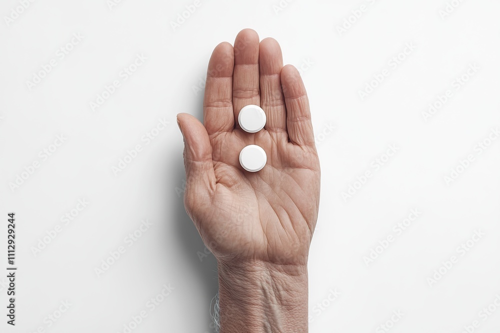 Mature hand with medicine pills Mature hand with medicine pills
