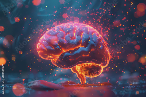 A 3D human brain model glowing with colorful lights is a creative idea. photo