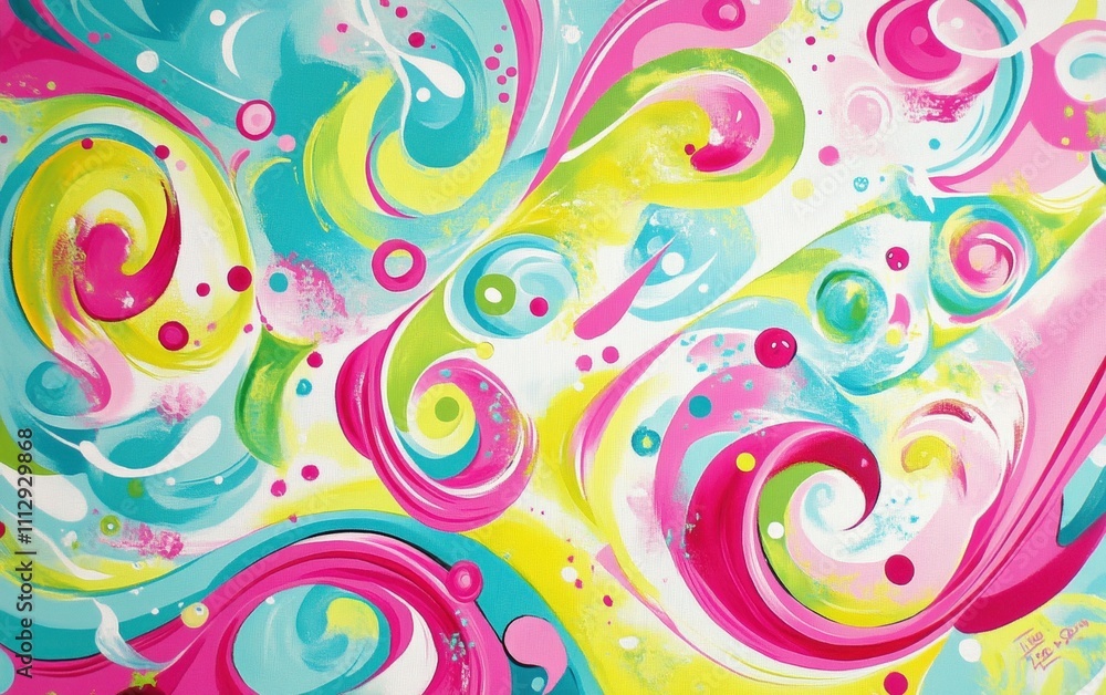Bright and playful abstract swirls in candy-like colors such as bubblegum pink, lime green, and sky blue Bright and playful abstract swirls in candy-like colors such as bubblegum pink, lime green, and sky blue