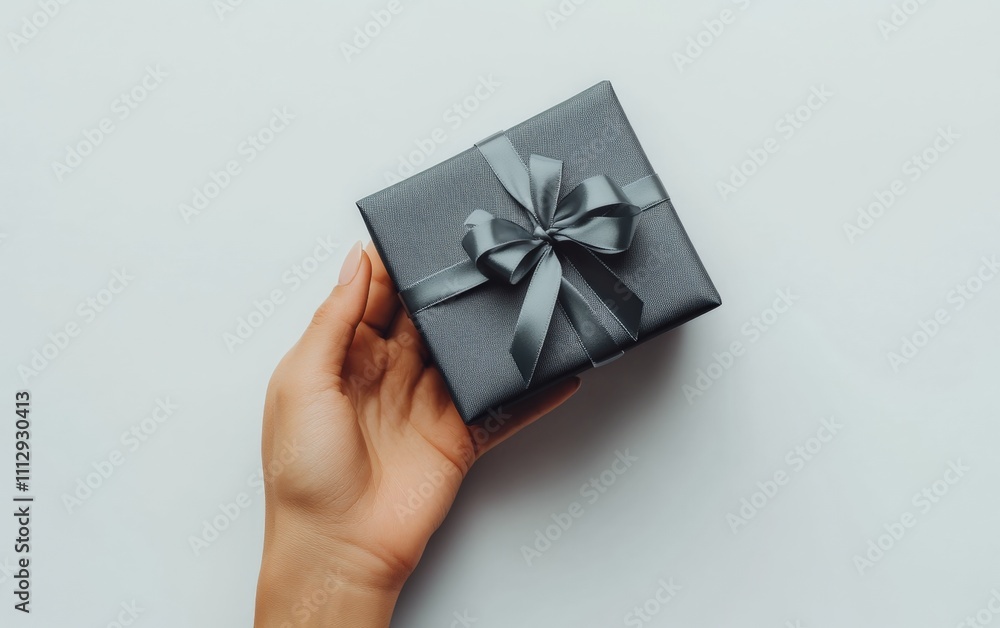 Hand Holding a Gift Box Hand holding a small, elegantly wrapped gift box with a satin ribbon, on a white background. Hand Holding a Gift Box Hand holding a small, elegantly wrapped gift box with a satin ribbon, on a white background.