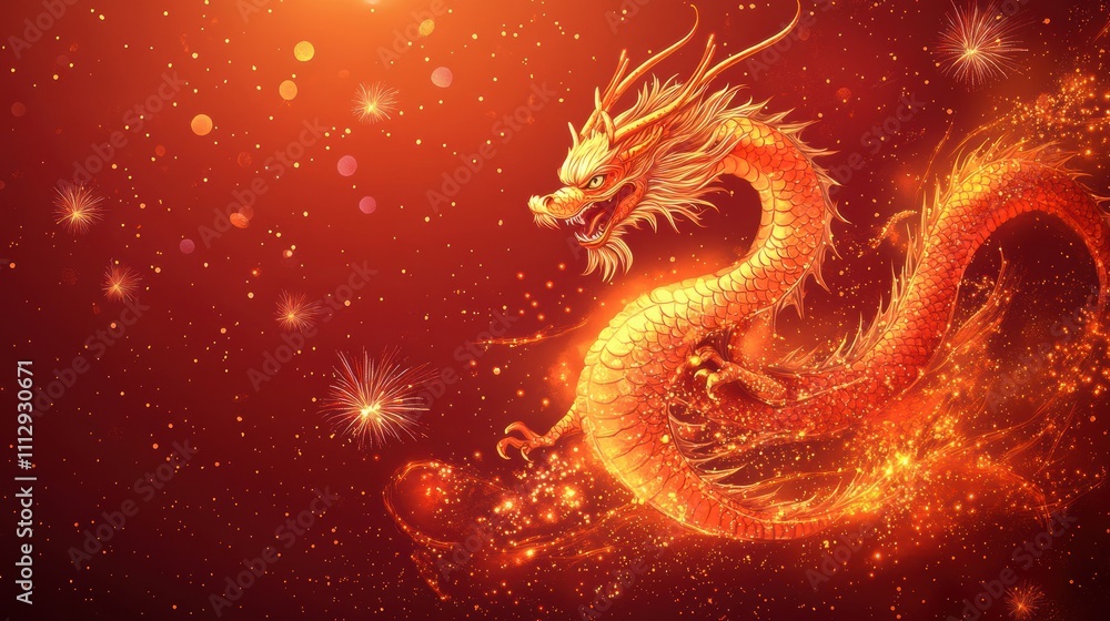 A vibrant depiction of a majestic red dragon amidst sparkling effects. A vibrant depiction of a majestic red dragon amidst sparkling effects.