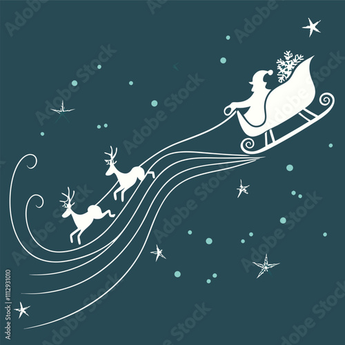 Santa holding a single gift, with a neat ribbon and bow