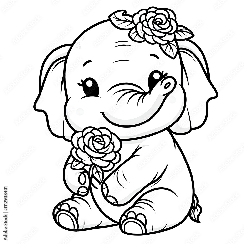 Fototapeta premium coloring page of a cute elephant , coloring book page, clean line art, white background