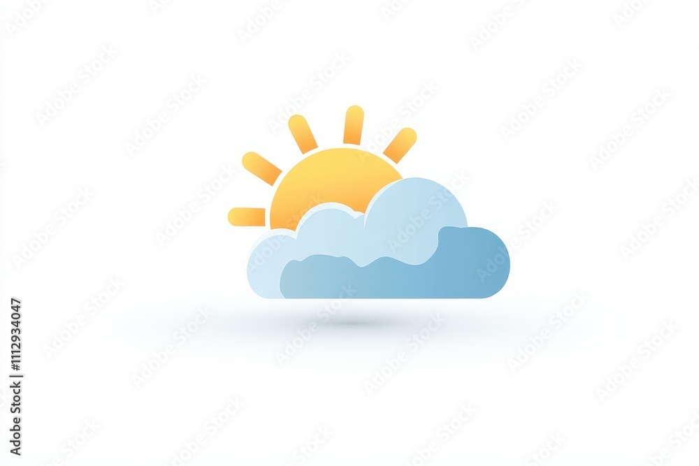 Bright sun rising behind fluffy clouds during early morning hours in a serene sky Bright sun rising behind fluffy clouds during early morning hours in a serene sky