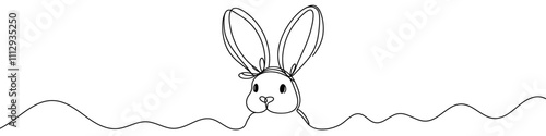 Minimalist vector illustration depicting a rabbit with its long ears drawn with one single continuous line