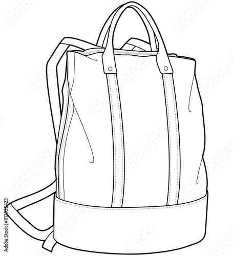 Tote Strap luggage backpack flat sketch vector illustration technical cad drawing template