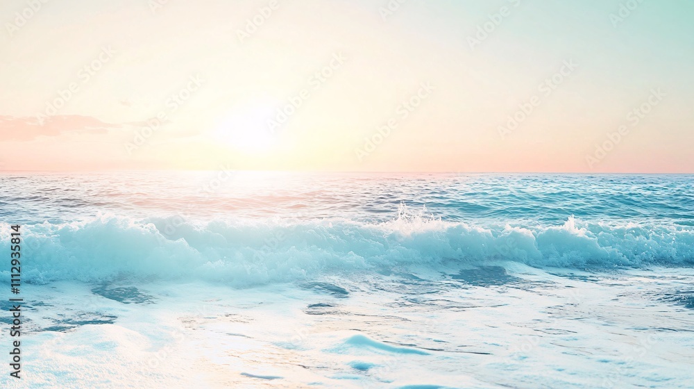 Naklejka premium Serene Ocean Sunset Waves Crashing on Shore