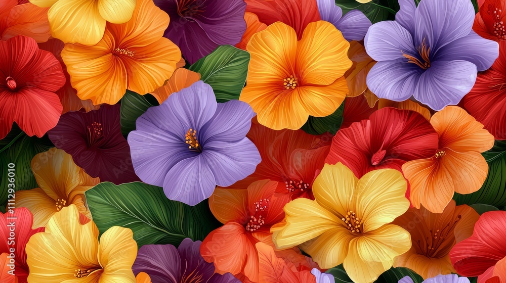 Vibrant Collection of Multicolored Hibiscus Flowers in Full Bloom Vibrant Collection of Multicolored Hibiscus Flowers in Full Bloom