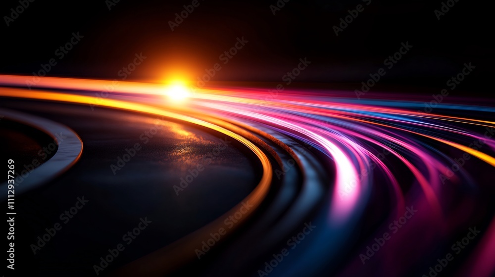Abstract Speed and Light Trails on a Dark Road at Sunset Abstract Speed and Light Trails on a Dark Road at Sunset
