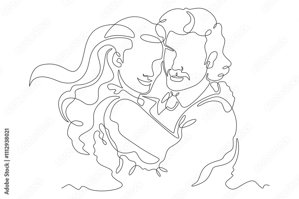 Continuous one line drawing hugs of a couple in love. Lovers hug. Tenderness and love. Man and woman. One continuous line isolated minimal illustration.Not AI. Continuous one line drawing hugs of a couple in love. Lovers hug. Tenderness and love. Man and woman. One continuous line isolated minimal illustration.Not AI.