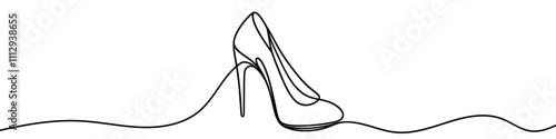 Elegant high heels shoes are drawn with one continuous line on a white background. Minimalist and fashionable illustration