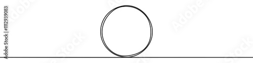 One continuous line illustration of a round frame, isolated on white background. Line art of round frame