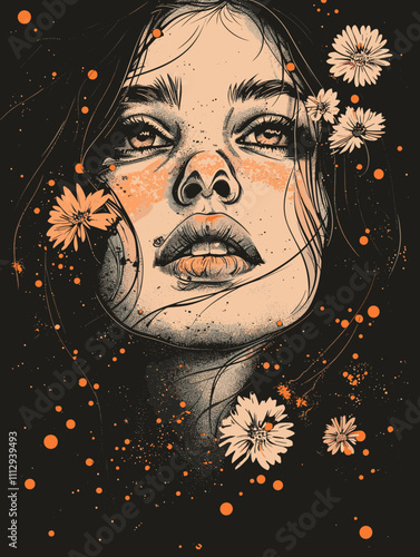 Abstract vector illustration of a female face with a flowing hair design