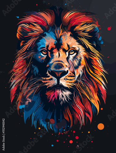 Lion head vector illustration. T-shirt print design. Vector illustration