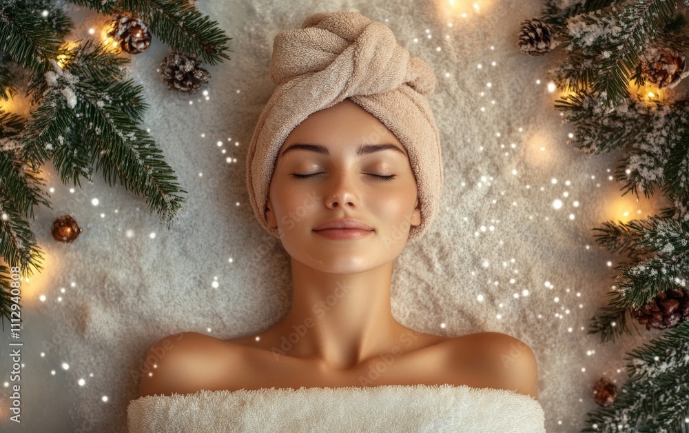 woman relax in spa christmas background woman relax in spa christmas background