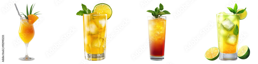Mocktail drinks isolated on transparent background, Set of Mocktail drinks isolated on transparent background, Set of