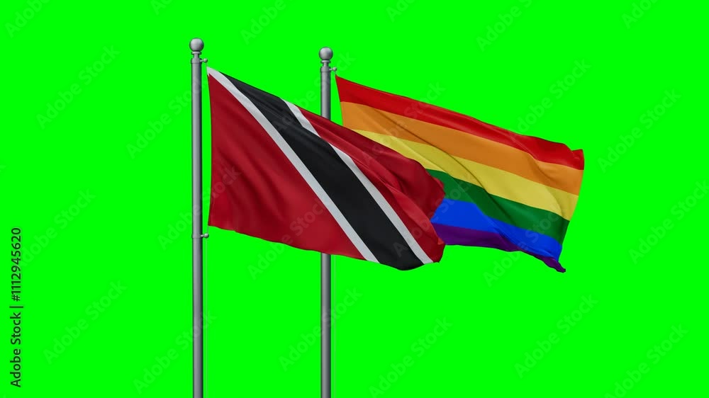 LGBT movement flag also Gay Pride and Trinidad and Tobago two flags waving cycle looped video, tolerance conception in country LGBT movement flag also Gay Pride and Trinidad and Tobago two flags waving cycle looped video, tolerance conception in country